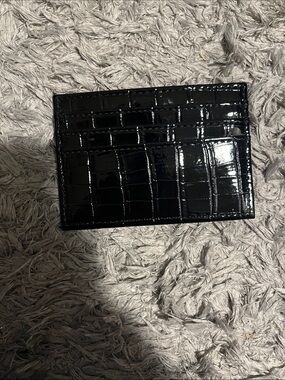 Black Croc-Embossed Patent Card Holder - Men Accessories